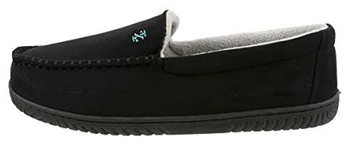 Black moccasin slipper with soft lining.