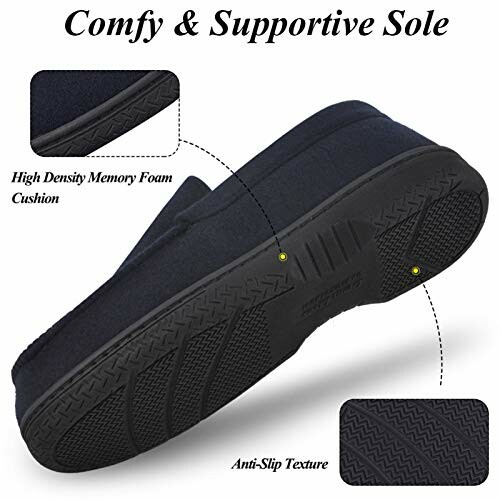 Shoe with comfy supportive sole and anti-slip texture.