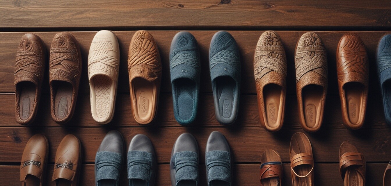 Close-up view of men's slippers