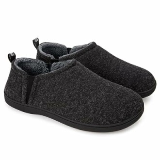 Pair of dark gray slippers with soft interior