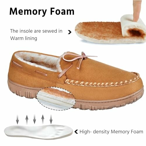 Memory foam slippers with warm lining and high-density memory foam insole.