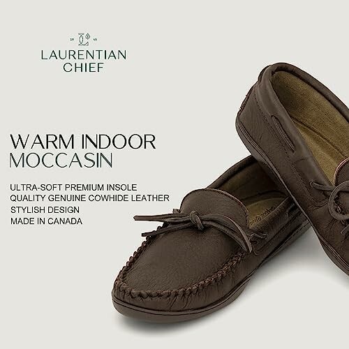 Laurentian Chief warm indoor moccasin with soft insole and leather design.